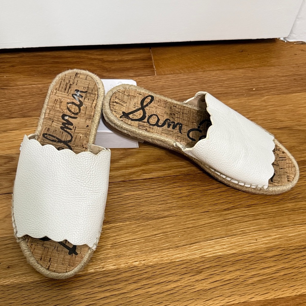 Sam Edelman White Scalloped Leather Slide Sandals